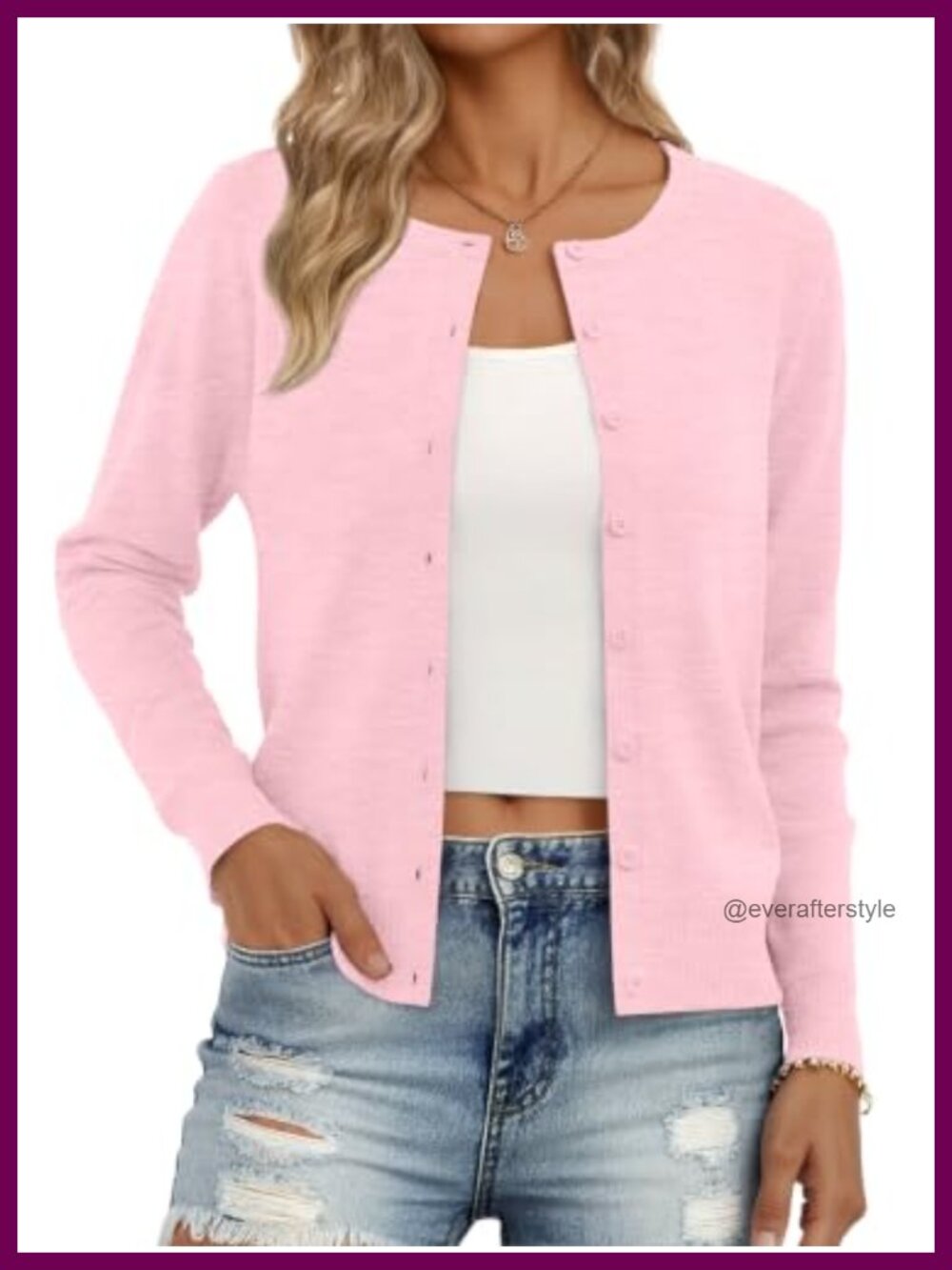 Lightweight Knit Cardigan Button Long Sleeve Crew Neck Sweater